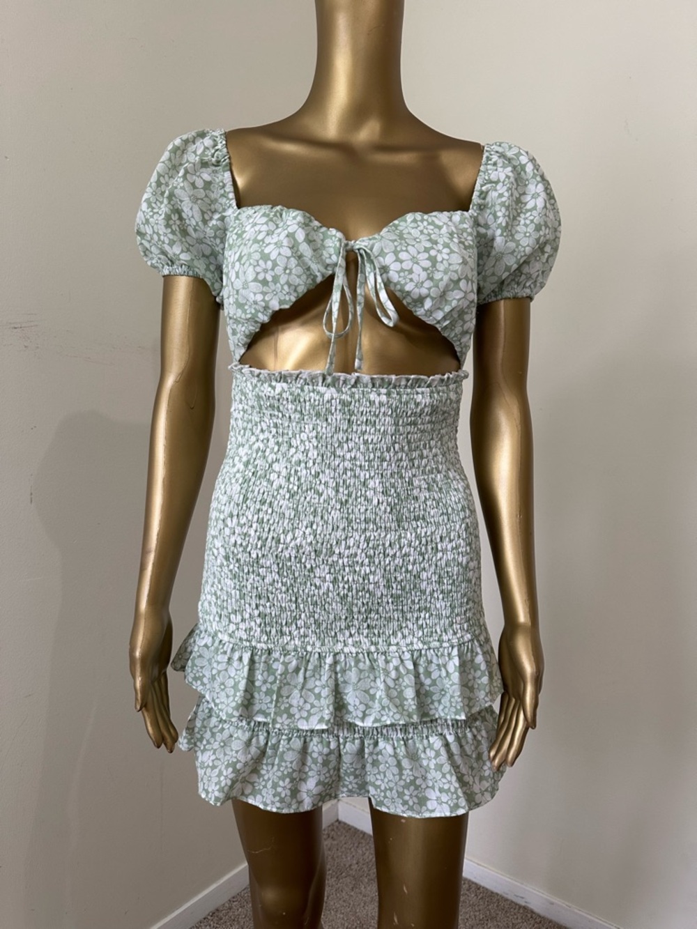 Princess Polly Mint Floral Smocked Mini Dress